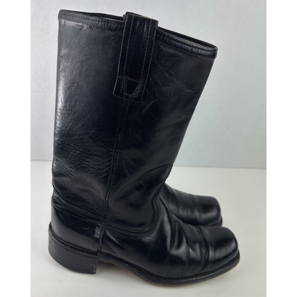 Rio Grande Square Toe Western Black Leather Boots Men's Size 8.5 D Pull On USA - Picture 3 of 11